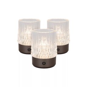 Lucide Lili - set van 3 oplaadbare tafellampen - Ø 8 x 10,3 cm - 3W dimbare LED incl. - zwart