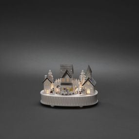 Konstsmide kerstverlichting - houten huis en kerk op batterijen - met muziek - 22 x 12 x 15,5 cm - wit