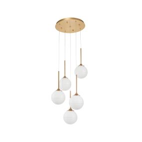 Nova Luce Cantona - hanglamp - Ø 35 x 180 cm - messing goud en wit