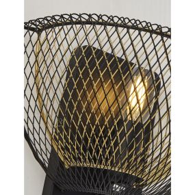 Searchlight Honeycomb - wandverlichting met trekschakelaar - 25 x 15 x 17 cm - mat zwart en goud