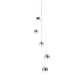 Searchlight Marbles - hanglamp - Ø 30 x 150 cm - 5 x 5W dimbare LED incl. - chroom