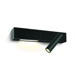 ONE Light Reading Spot - wandspot rechts met schakelaar - 30 x 3,5 x 5 cm - 3W + 6W LED incl. - zwart