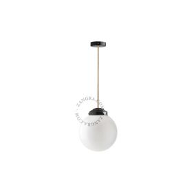 Zangra - hanglamp - ⌀ 13 x 55 cm - zwart, opaal en messing