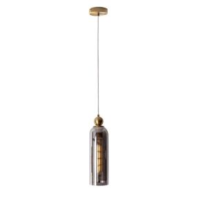 Maxlight Campanila - hanglamp - Ø 11 x 158 cm - messing en gerookt glas