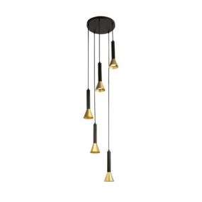 Searchlight Signal - hanglamp 5L - Ø 37 x 150 cm - zwart en goud