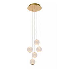 Lucide Cintra - hanglamp - Ø 32 cm x 150 cm - 5 x 4,7W LED incl. - transparant en goud