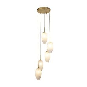 Searchlight Rocky - hanglamp - Ø 32 x 120 cm - satijn messing en wit