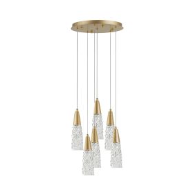 Nova Luce Kovac - hanglamp - Ø 35 x 180 cm - geborsteld goud en transparant