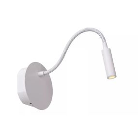 Lucide Jolijn - wandlamp met flexibele leesarm - oplaadbaar via USB-kabel - Ø 11 x 3,2 cm - 2W led incl. - wit