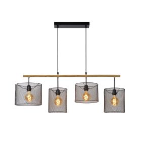 Lucide Baskett - hanglamp - 107 x 23 x 175 cm - zwart en licht hout